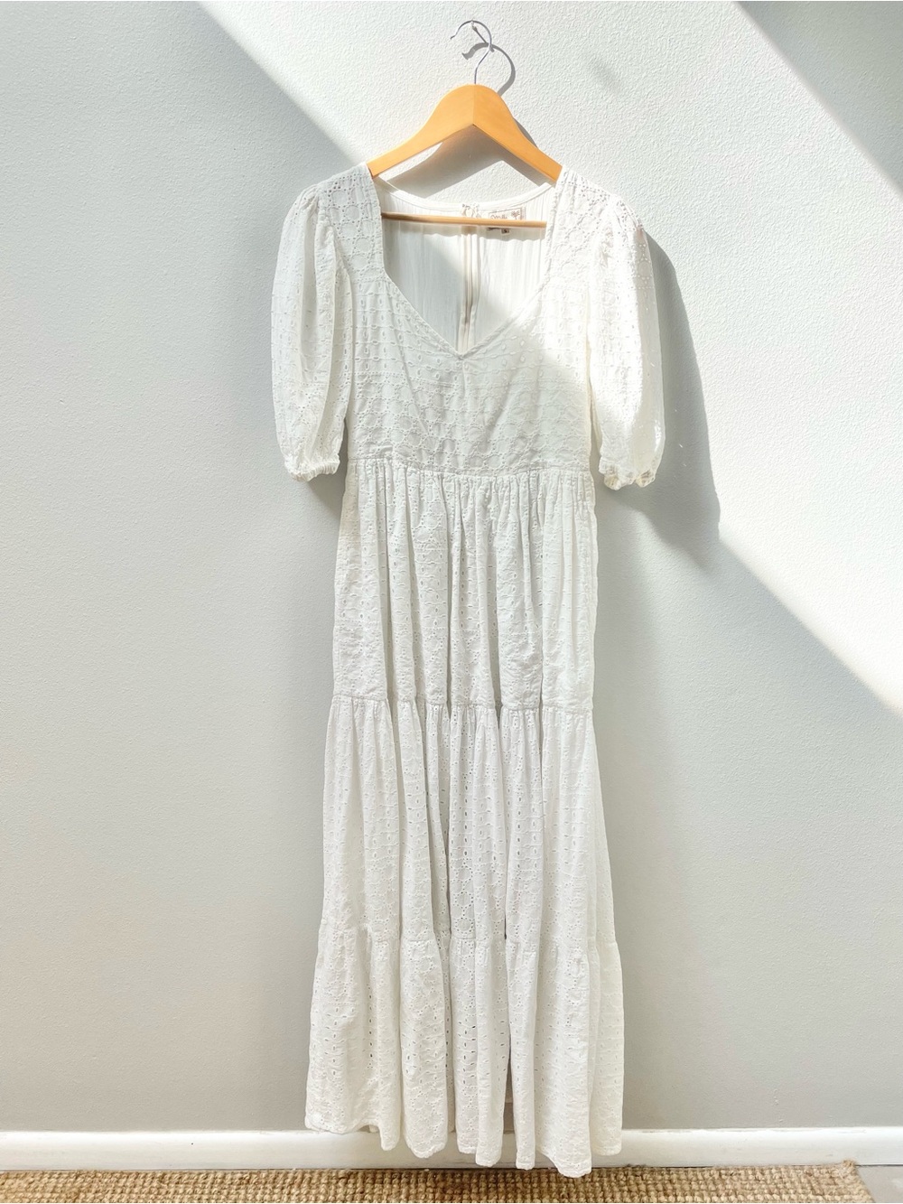Mille Maja White Eyelet Tiered Maxi Dress with Puff Sleeves, Women's Small, $354 - Picture 6 of 12